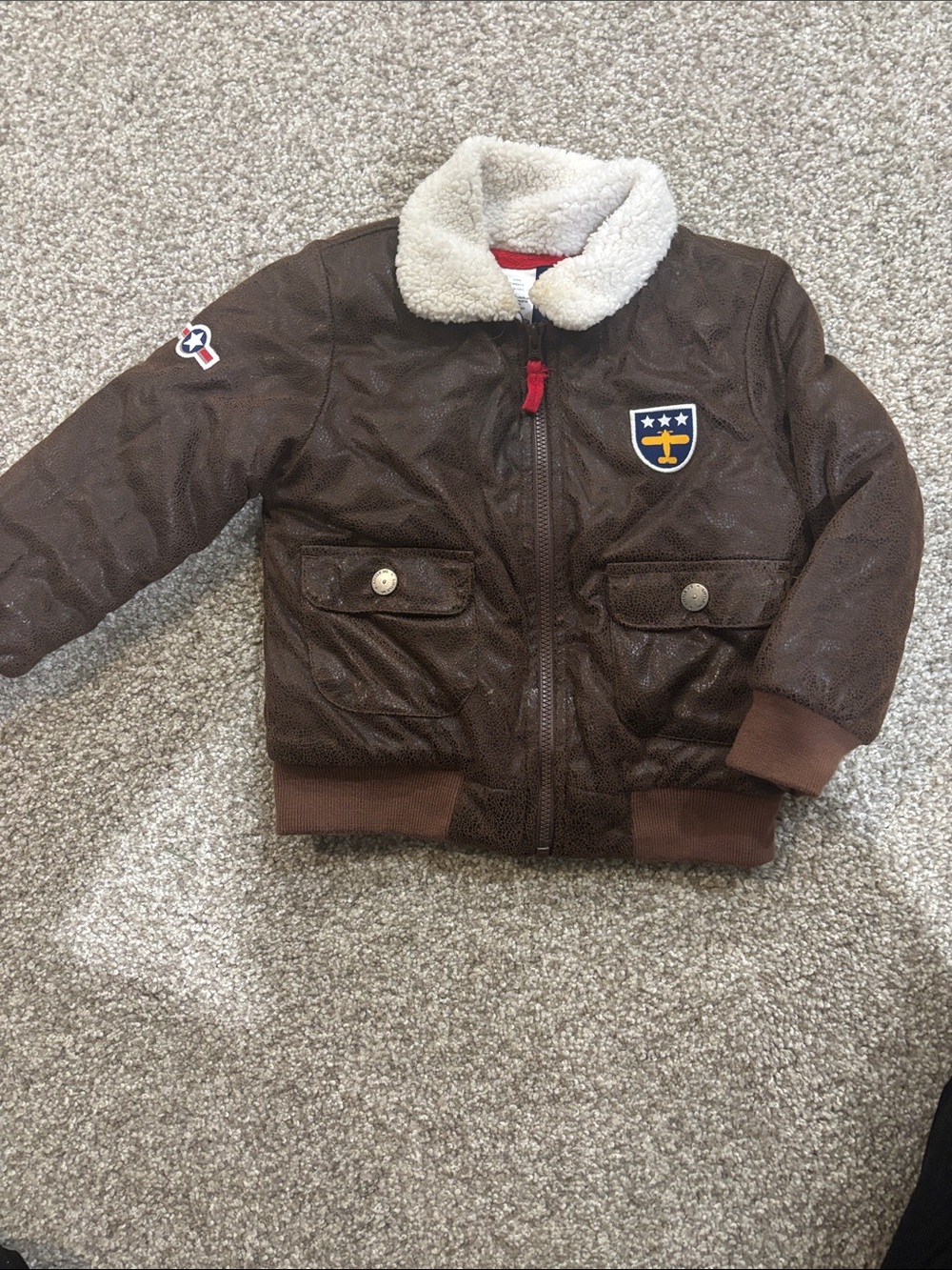 Source Unknown Brown Kids Aviator Jacket with Sherpa Collar